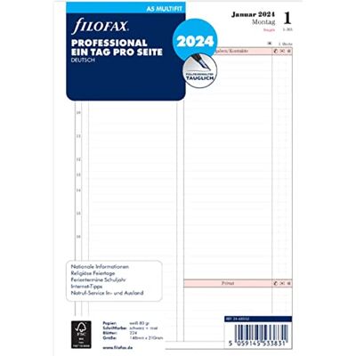 Filofax Kalenderinlägg A5 Professional 1 dag per sida (tyska) 2024 Filofax Kalenderinlägg A5 Professional 1 dag per sida (tyska) 2024