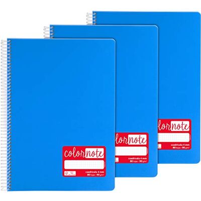 Grafoplás 98523330 Pack med 3 Spiral A4, 4 mm rutnät, 80 ark, 90 g, Blå, Polypropylen lock, ColorNote-serien Grafoplás 98523330 Pack med 3 Spiral A4, 4 mm rutnät, 80 ark, 90 g, Blå, Polypropylen lock, ColorNote-serien
