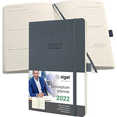 Sigel C2236 möteskalender veckokalender 2022 – ca. A5 – grå – mjukt fodral – 192 sidor – gummiband, pennslinga, arkivväska – PEFC-certifierad – konceptum Sigel C2236 möteskalender veckokalender 2022 – ca. A5 – grå – mjukt fodral – 192 sidor – gummiband, pennslinga, arkivväska – PEFC-certifierad – konceptum