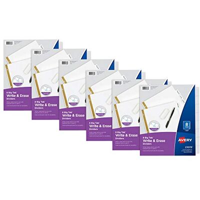 Avery Big Tab Write & Erase pappersintervall med förgylld förstärkning, 8 flikar, vit, 6 uppsättningar (21213) Avery Big Tab Write & Erase pappersintervall med förgylld förstärkning, 8 flikar, vit, 6 uppsättningar (21213)