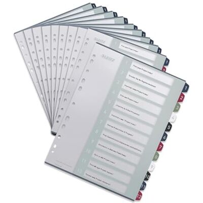 Leitz A4 register, 10-pack, 1–12, 12 skiljeblad, skrivbart täckblad, extra bred, PP, stil, flerfärgad, 1238000 Leitz A4 register, 10-pack, 1–12, 12 skiljeblad, skrivbart täckblad, extra bred, PP, stil, flerfärgad, 1238000