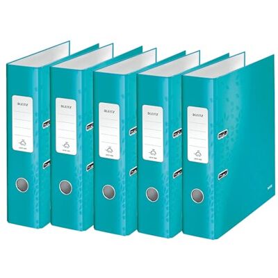 Leitz kvalitetsmapp 180°, 5-pack, A4, 8 cm ryggbredd, laminerad gråkartong, isblå, WOW-serien, designen kan variera, 10054051 Leitz kvalitetsmapp 180°, 5-pack, A4, 8 cm ryggbredd, laminerad gråkartong, isblå, WOW-serien, designen kan variera, 10054051