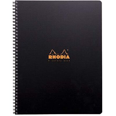Rhodia 119920C Anteckningsbok med dubbel spiralbunden 4-färgad kant, perforerad, rutig, mikroperforerad, 90 g, DIN A4, 21 x 29,7 cm, 80 ark) 1 st svart Rhodia 119920C Anteckningsbok med dubbel spiralbunden 4-färgad kant, perforerad, rutig, mikroperforerad, 90 g, DIN A4, 21 x 29,7 cm, 80 ark) 1 st svart