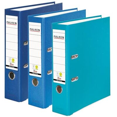 FALKEN 3x PP-Color-pärmar, tillverkade i Tyskland, 8 cm breda, DIN A4, färgsorterade i Ocean, plastomslag på utsidan, pappersomslag på insidan, med utbytbar ryggetikett FALKEN 3x PP-Color-pärmar, tillverkade i Tyskland, 8 cm breda, DIN A4, färgsorterade i Ocean, plastomslag på utsidan, pappersomslag på insidan, med utbytbar ryggetikett
