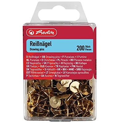 herlitz Rivspik, rund, metall, 200 stycken i hängande låda, mässing herlitz Rivspik, rund, metall, 200 stycken i hängande låda, mässing