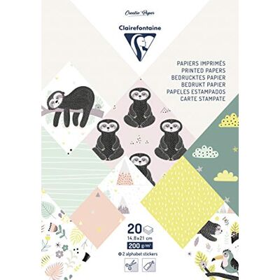 Clairefontaine 95280C Block med 20 ark, tryckt papper DIN A5, 200 g, 1 block, 10 motiv sorterade, sengångare Clairefontaine 95280C Block med 20 ark, tryckt papper DIN A5, 200 g, 1 block, 10 motiv sorterade, sengångare