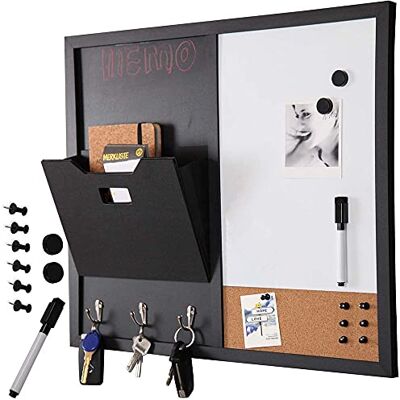 BAKAJI Magnetisk tavla med anslagstavla Memo i Kombinerad kork 60x40cm träram med dokumentfack 3 krokar Nyckelring Markörpenna Magneter och 6 Pints Modern Design Hem Kontor BAKAJI Magnetisk tavla med anslagstavla Memo i Kombinerad kork 60x40cm träram med dokumentfack 3 krokar Nyckelring Markörpenna Magneter och 6 Pints Modern Design Hem Kontor