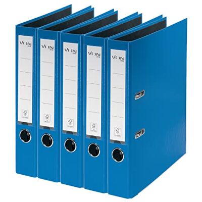 Leitz A4-mapp, kartong med plastband, 50 mm ryggbredd, för 350 ark, FSC-certifierad kartong, för skola, studier och hushåll, av blå, 5 stycken, 10561035 Leitz A4-mapp, kartong med plastband, 50 mm ryggbredd, för 350 ark, FSC-certifierad kartong, för skola, studier och hushåll, av blå, 5 stycken, 10561035