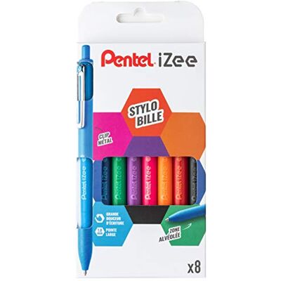 Pentel BX470/8 påse med 8 infällbara iZee kulspetspennor med metallklämma 1 mm bred spets Pentel BX470/8 påse med 8 infällbara iZee kulspetspennor med metallklämma 1 mm bred spets