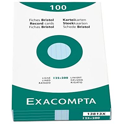 Exacompta Ref. 13813X Förpackning med 100 operforerade linjerade kortregisterkort format 125 x 200 mm kompatibla med bläckstråleskrivare, laser och kopiatorer azurblå färg Exacompta Ref. 13813X Förpackning med 100 operforerade linjerade kortregisterkort format 125 x 200 mm kompatibla med bläckstråleskrivare, laser och kopiatorer azurblå färg