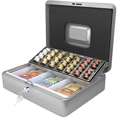 Acropaq Myntlåda stort utrymme för sedlar och mynt, med mynt och 2 nycklar, robust bärhandtag, 100% säkert silver Acropaq Myntlåda stort utrymme för sedlar och mynt, med mynt och 2 nycklar, robust bärhandtag, 100% säkert silver