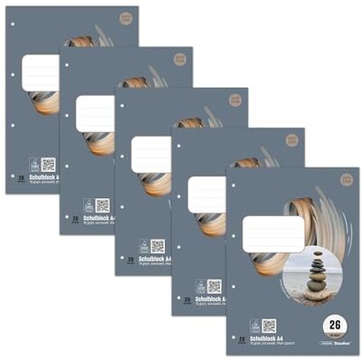 Staufen Schaufen Style skolblock LIN 26–5 block vardera, 50 ark, DIN A4, 70 g/m², rutig med vit kant (5 mm), 4-faldig perforering Staufen Schaufen Style skolblock LIN 26–5 block vardera, 50 ark, DIN A4, 70 g/m², rutig med vit kant (5 mm), 4-faldig perforering