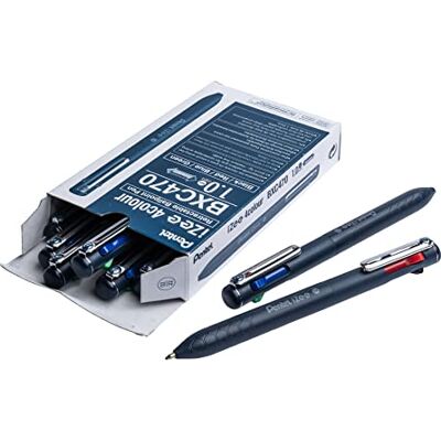 Pentel BXC470-DC 4-färgers kulspetspenna iZee, färgval (svart/röd/blå/grön) över sidoknappar i skrivfärg, 0,5 mm linjetjocklek, påfyllningsbar, 12 stycken Pentel BXC470-DC 4-färgers kulspetspenna iZee, färgval (svart/röd/blå/grön) över sidoknappar i skrivfärg, 0,5 mm linjetjocklek, påfyllningsbar, 12 stycken