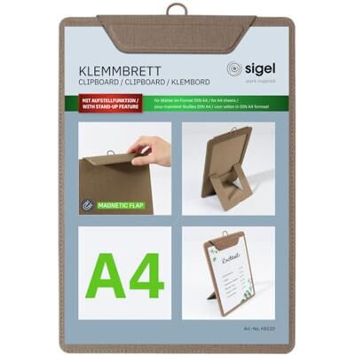 Sigel Siggel KB120 Klämbräda A4, beige, med stativfunktion, stabil klippbräda Sigel Siggel KB120 Klämbräda A4, beige, med stativfunktion, stabil klippbräda