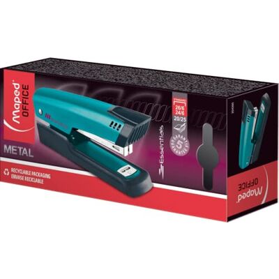 Maped Häftapparat ESSENTIALS DECO 24-26/6 – för 20/25 ark – glansig lackyta i trendig turkos – mekanik och styrelement 100 % metall – 2 häfttyper: stängd och spikad Maped Häftapparat ESSENTIALS DECO 24-26/6 – för 20/25 ark – glansig lackyta i trendig turkos – mekanik och styrelement 100 % metall – 2 häfttyper: stängd och spikad