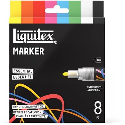 Liquitex 3699484 Acrylmarkers Essential Set, 8x 2mm paint markers, hooggepigmenteerd, multi-surface, duurzame punten voor detailing & mixed media Liquitex 3699484 Acrylmarkers Essential Set, 8x 2mm paint markers, hooggepigmenteerd, multi-surface, duurzame punten voor detailing & mixed media