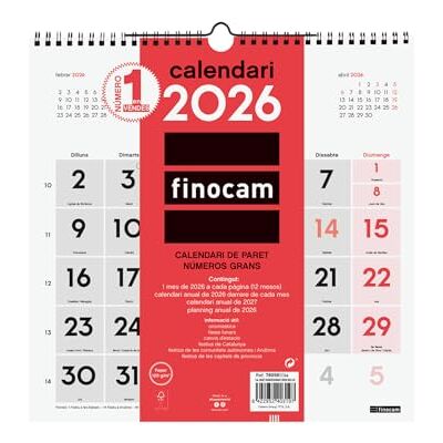 Finocam Väggkalender stora siffror 2026 månadsvy januari december 2026 (12 månader) kalender 2026 neutral katalansk månadsplanerare Finocam Väggkalender stora siffror 2026 månadsvy januari december 2026 (12 månader) kalender 2026 neutral katalansk månadsplanerare