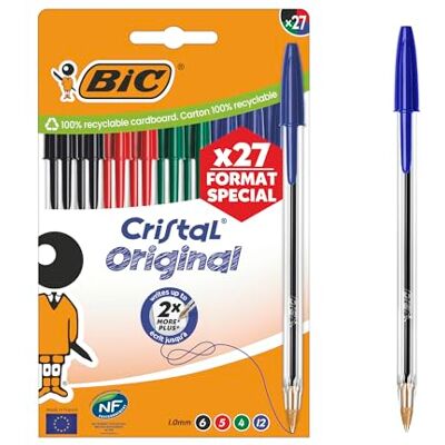 BIC Original crystal medium spetspennor (1,00 mm) – blandade bläckfärger, specialutgåva box med 27 BIC Original crystal medium spetspennor (1,00 mm) – blandade bläckfärger, specialutgåva box med 27