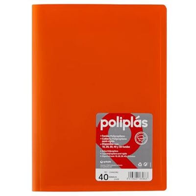 Grafoplás Grafoplas A4-pärm, orange, 40 polypropylen, ogenomskinlig serie, tillverkad i Spanien, flexibla lock, perfekt för arkivering av dokument och folios Grafoplás Grafoplas A4-pärm, orange, 40 polypropylen, ogenomskinlig serie, tillverkad i Spanien, flexibla lock, perfekt för arkivering av dokument och folios