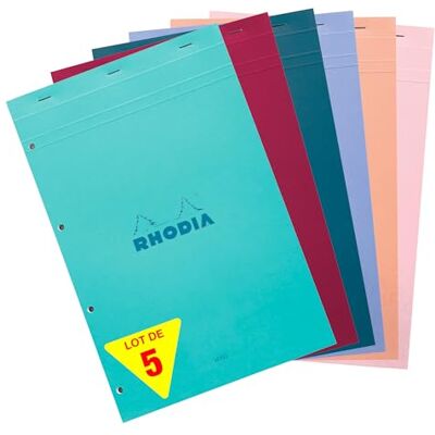 Rhodia 20195Cpack bloc agrafé COULEURS N°20 Seyès 80 feuillets microperforés et perforés 4 trous, couvertures assorties PAQ DE 5 Rhodia 20195Cpack bloc agrafé COULEURS N°20 Seyès 80 feuillets microperforés et perforés 4 trous, couvertures assorties PAQ DE 5