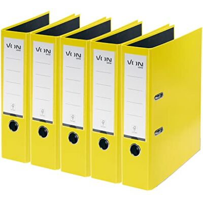 Leitz Från A4-mapp, kartong med plastband, 80 mm ryggbredd, för 600 ark, FSC-certifierad kartong, för skola, studier och hushåll, av , gul, 5 stycken, 10551015 Leitz Från A4-mapp, kartong med plastband, 80 mm ryggbredd, för 600 ark, FSC-certifierad kartong, för skola, studier och hushåll, av , gul, 5 stycken, 10551015
