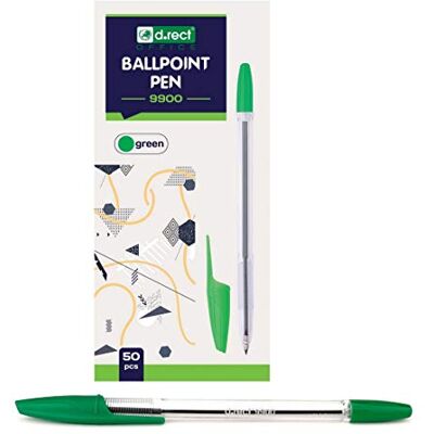 D.RECT kulspetspennor-set 50 stycken – pennor med transparent lock – kulspetspenna med volframkarbidboll, grön D.RECT kulspetspennor-set 50 stycken – pennor med transparent lock – kulspetspenna med volframkarbidboll, grön
