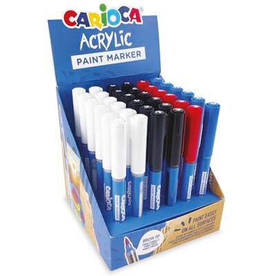 CARIOCA Akrylpenna Display med 36 permanenta markörer penselspets lämplig för alla ytor och hög opacitet, vattenbas 4 färger CARIOCA Akrylpenna Display med 36 permanenta markörer penselspets lämplig för alla ytor och hög opacitet, vattenbas 4 färger