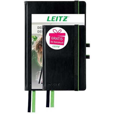 Leitz Komplett set kvalitetsanteckningsbok A5 A6-rutig, 160 sidor vardera, 80 ark, inbundet lock, högkvalitativt omslag, 100 g/m² papper FSC-certifierad, lås, bokmärke, slinga, svart, 9585000 Leitz Komplett set kvalitetsanteckningsbok A5 A6-rutig, 160 sidor vardera, 80 ark, inbundet lock, högkvalitativt omslag, 100 g/m² papper FSC-certifierad, lås, bokmärke, slinga, svart, 9585000