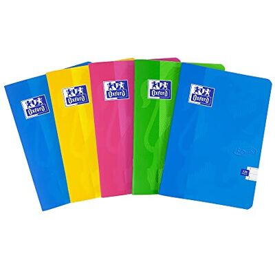 Oxford Touch A5 Premium träningsböcker, 8 mm fodrade, 120 sidor, slumpmässiga blandade färger, paket med 5 Oxford Touch A5 Premium träningsböcker, 8 mm fodrade, 120 sidor, slumpmässiga blandade färger, paket med 5