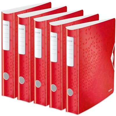 Leitz kvalitetsmapp 180° Active WOW, 5-pack, A4, smal, rundad rygg, 6,5 cm bred, gummibandslås, vatten- och smutsavvisande polyfoam, innerfickor, WOW-serien, röd, 11070026 Leitz kvalitetsmapp 180° Active WOW, 5-pack, A4, smal, rundad rygg, 6,5 cm bred, gummibandslås, vatten- och smutsavvisande polyfoam, innerfickor, WOW-serien, röd, 11070026