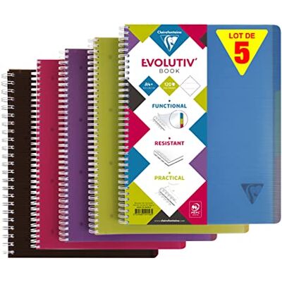 Clairefontaine 329156C LiniColour set med 5 anteckningsböcker Evolutiv'Book – A4 + 22,5 x 29,7 – 240 avtagbara fodrade sidor med marginal – vitt papper 90 g – transparent polypro-fodral – slumpmässiga Clairefontaine 329156C LiniColour set med 5 anteckningsböcker Evolutiv'Book – A4 + 22,5 x 29,7 – 240 avtagbara fodrade sidor med marginal – vitt papper 90 g – transparent polypro-fodral – slumpmässiga