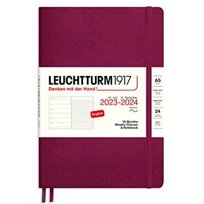 LEUCHTTURM1917 367862 Weekly Planner & Notebook Softcover Medium (A5) 2024, 18 månader, Port Red, Engelsk LEUCHTTURM1917 367862 Weekly Planner & Notebook Softcover Medium (A5) 2024, 18 månader, Port Red, Engelsk