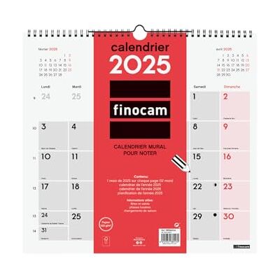 Finocam Neutral väggkalender för att skriva 2025 1 månad per sida januari 2025 december 2025 (12 månader) franska Finocam Neutral väggkalender för att skriva 2025 1 månad per sida januari 2025 december 2025 (12 månader) franska