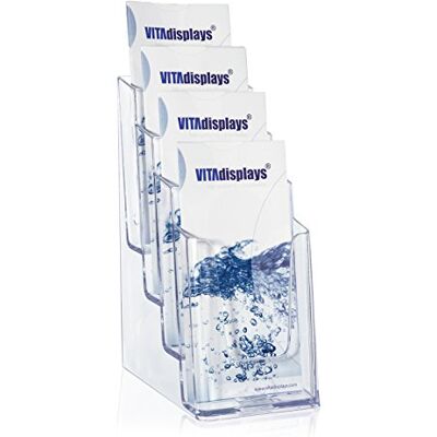 VITAdisplays ® DIN lång DL bordsbroschyrstativ, broschyrhållare, flyerstativ med 4 våningar, transparent VITAdisplays ® DIN lång DL bordsbroschyrstativ, broschyrhållare, flyerstativ med 4 våningar, transparent