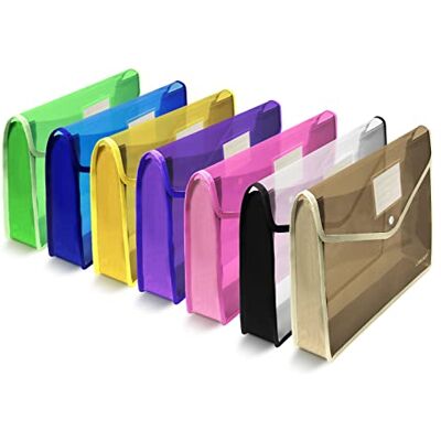CASAON B4-plastmappar, 7-pack, vattentäta, genomskinliga, expanderbara arkivmappar – lila, rosa, gul, grön, vit, blå och svart CASAON B4-plastmappar, 7-pack, vattentäta, genomskinliga, expanderbara arkivmappar – lila, rosa, gul, grön, vit, blå och svart