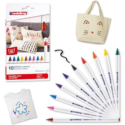 edding 4600 textilmarker set of 10 colours (kul) rund spets 1 mm – permanenta tygmarkers för att rita på textilier, tål maskintvätt i upp till 60 °C – märkpennor för text på tyg edding 4600 textilmarker set of 10 colours (kul) rund spets 1 mm – permanenta tygmarkers för att rita på textilier, tål maskintvätt i upp till 60 °C – märkpennor för text på tyg