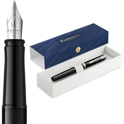 Waterman Impression fyllepenn Medium spets med blått bläckpatron Svart lack med palladiumbelagd kant Presentask Waterman Impression fyllepenn Medium spets med blått bläckpatron Svart lack med palladiumbelagd kant Presentask