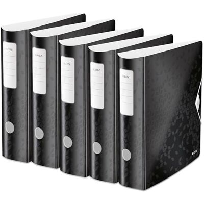 Leitz kvalitetsmapp 180° Active WOW, 5-pack, A4, bred, rundad rygg, 8,2 cm bred, gummibandslås, lätt polyfoam, plastmapp, WOW-serien, svart, 11060095 Leitz kvalitetsmapp 180° Active WOW, 5-pack, A4, bred, rundad rygg, 8,2 cm bred, gummibandslås, lätt polyfoam, plastmapp, WOW-serien, svart, 11060095