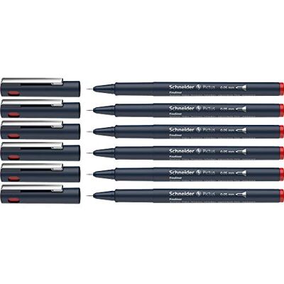Schneider Pictus Fineliner (linjetjocklek 0,05 mm, dokumentäkta pigmentliner, metallmonterad spets, hölje av 85% återvunnen plast) 6-pack, röd Schneider Pictus Fineliner (linjetjocklek 0,05 mm, dokumentäkta pigmentliner, metallmonterad spets, hölje av 85% återvunnen plast) 6-pack, röd