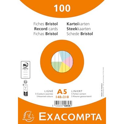 Exacompta Ref. 10858E Förpackning med 100 operforerade linjerade kortregisterkort filmförpackade kompatibla med bläckstråleskrivare, laser och kopiatorer 148 x 210 mm blandade färger Exacompta Ref. 10858E Förpackning med 100 operforerade linjerade kortregisterkort filmförpackade kompatibla med bläckstråleskrivare, laser och kopiatorer 148 x 210 mm blandade färger