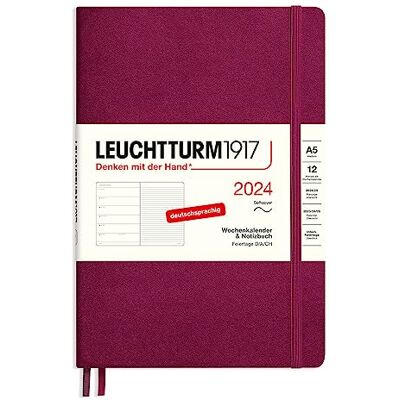 LEUCHTTURM1917 367779 Veckokalender och anteckningsbok medium (A5) 2024, softcover, Port Red, tyska, 12 månader LEUCHTTURM1917 367779 Veckokalender och anteckningsbok medium (A5) 2024, softcover, Port Red, tyska, 12 månader
