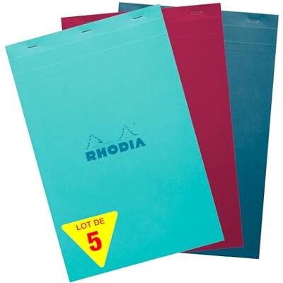 Rhodia 19100Cpack bloc agrafé COULEURS N°19 5/5 80 feuillets microperforés, couverures assorties PAQ DE 5 Rhodia 19100Cpack bloc agrafé COULEURS N°19 5/5 80 feuillets microperforés, couverures assorties PAQ DE 5