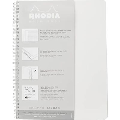 Rhodia 193001C Anteckningsbok (med dubbel spiral, rutig, mikroperforerad, 80 g, DIN A4 225 x 297 mm, 80 ark) 1 st vit/silver Rhodia 193001C Anteckningsbok (med dubbel spiral, rutig, mikroperforerad, 80 g, DIN A4 225 x 297 mm, 80 ark) 1 st vit/silver