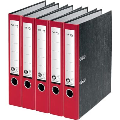 Leitz Från A4-mapp 100% återvunnen kartong, 50 mm ryggbredd, för 350 ark, marmorerad, blå ängel & FSC-certifierad, för skola, studier och hushåll, från , röd, 5 stycken, 10541025 Leitz Från A4-mapp 100% återvunnen kartong, 50 mm ryggbredd, för 350 ark, marmorerad, blå ängel & FSC-certifierad, för skola, studier och hushåll, från , röd, 5 stycken, 10541025