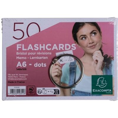 Exacompta Ref. 10351E kartong med 19 förpackningar med 50 flashcards under film + ring bristol prickar perforerade översynskort 148 x 105 mm A6 vit färg Exacompta Ref. 10351E kartong med 19 förpackningar med 50 flashcards under film + ring bristol prickar perforerade översynskort 148 x 105 mm A6 vit färg