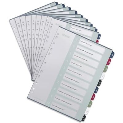 Leitz register för A4, 10-pack, PC-skrivbart försättsblad och 10 skiljeblad, flikar med nummertryck 1-10, överbredd, vit/flerfärgad, PP, stil, 1237000 Leitz register för A4, 10-pack, PC-skrivbart försättsblad och 10 skiljeblad, flikar med nummertryck 1-10, överbredd, vit/flerfärgad, PP, stil, 1237000