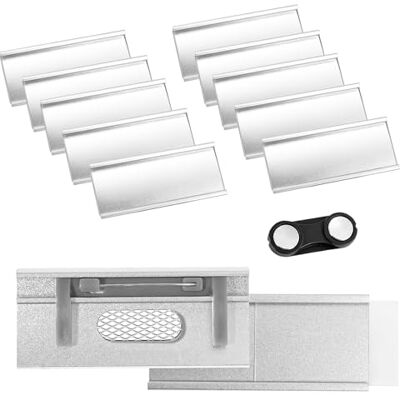 VINATO 10 stycken magnetiska märken i aluminium för kläder, dubbel kraftfull magnet, utan stift, professionell för arbete, mässor och skola (72 x 35 mm) VINATO 10 stycken magnetiska märken i aluminium för kläder, dubbel kraftfull magnet, utan stift, professionell för arbete, mässor och skola (72 x 35 mm)