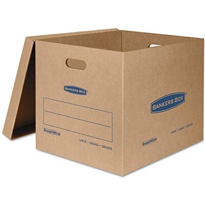 Bankers Box stor klassisk flyttlåda 5-pack, förstärkta handtag, tejpfri montering, låda med lock, 21 tum x 17 tum x 17 tum (7718201) Bankers Box stor klassisk flyttlåda 5-pack, förstärkta handtag, tejpfri montering, låda med lock, 21 tum x 17 tum x 17 tum (7718201)