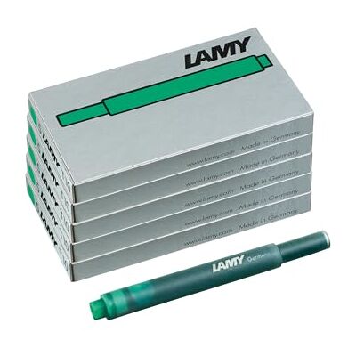 Lamy T10 Set med 5 bläckpatroner med stort bläcklager – lämplig för alla -patronmodeller – innehåll 1,25 ml per patron – 5 stycken per förpackning – bläckfärg grön Lamy T10 Set med 5 bläckpatroner med stort bläcklager – lämplig för alla -patronmodeller – innehåll 1,25 ml per patron – 5 stycken per förpackning – bläckfärg grön