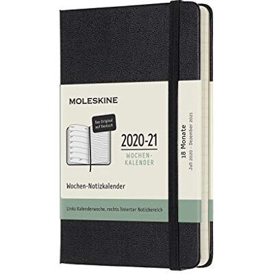 Moleskine 18 Monate Wochen Notizkalender Deutsch 2020/2021 Pocket/A6, 1 Wo = 1 Seite, rechts linierte Seite, Fester Einband, Schwarz Moleskine 18 Monate Wochen Notizkalender Deutsch 2020/2021 Pocket/A6, 1 Wo = 1 Seite, rechts linierte Seite, Fester Einband, Schwarz